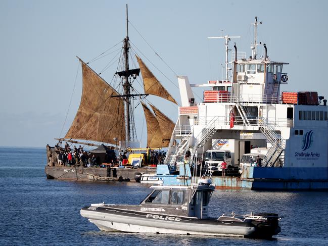 Pirates of the Caribbean filming at Raby Bay. Picture: Mark Calleja