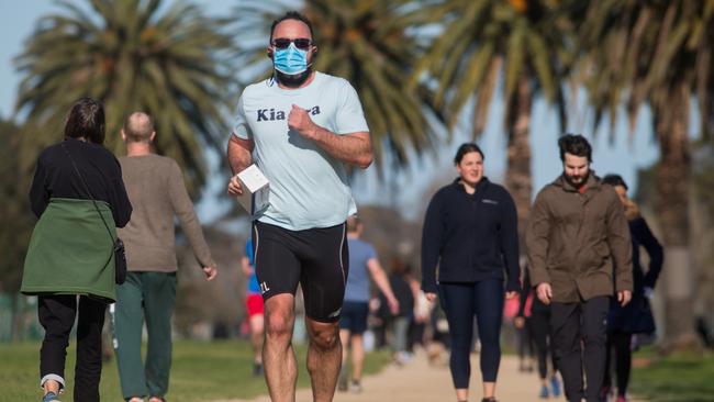 You don’t need to wear a face mask while jogging or running. Picture: Paul Jeffers.