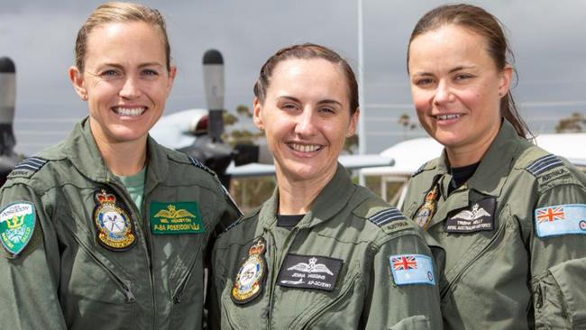 From left: No. 11 Squadron C Flight Commander Squadron Leader Melissa Houston, No. 10 Squadron Executive Officer Squadron Leader Jenna Higgins and No. 292 Squadron B Flight Commander Squadron Leader Trisha Kelly are acknowledged for their significant appointments. Picture: Supplied