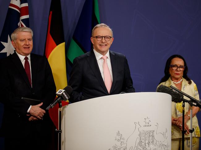 SYDNEY, AUSTRALIA - NewsWire Photos JULY 25, 2024: Prime Minister Anthony Albanese with retiring Ministers Linda Burney and Brendan OÃConnor during a press conference on Thursday. Picture: NewsWire / Nikki Short