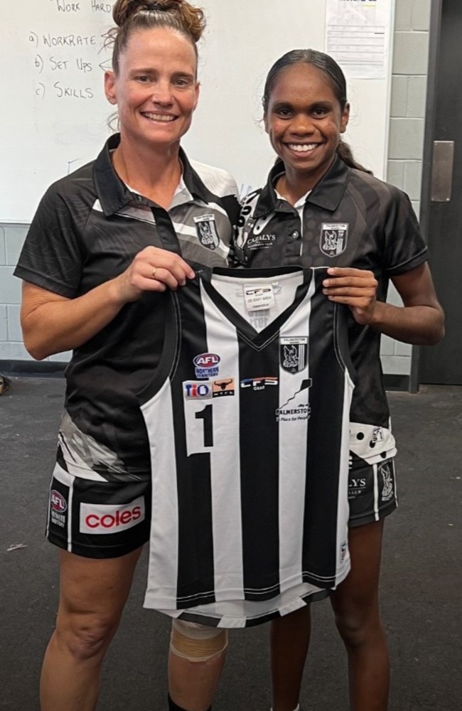 Palmerston's Marika Carlton (right) with Natasha Medbury. Picture: Palmerston Magpies Football Club