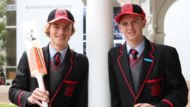 Rostrevor College students Sam Rahaley and Mackenzie Best will be part of the SA state team at the under-17 cricket national championships from in Mackay, Queensland. Picture: Rostrevor College