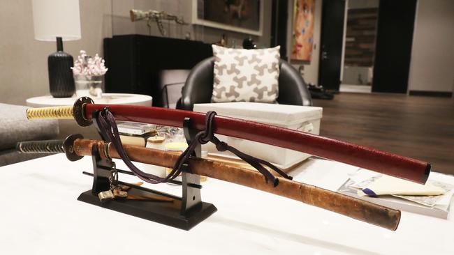 Antique samurai swords in Dana White’s office. Picture: Richard Dobson