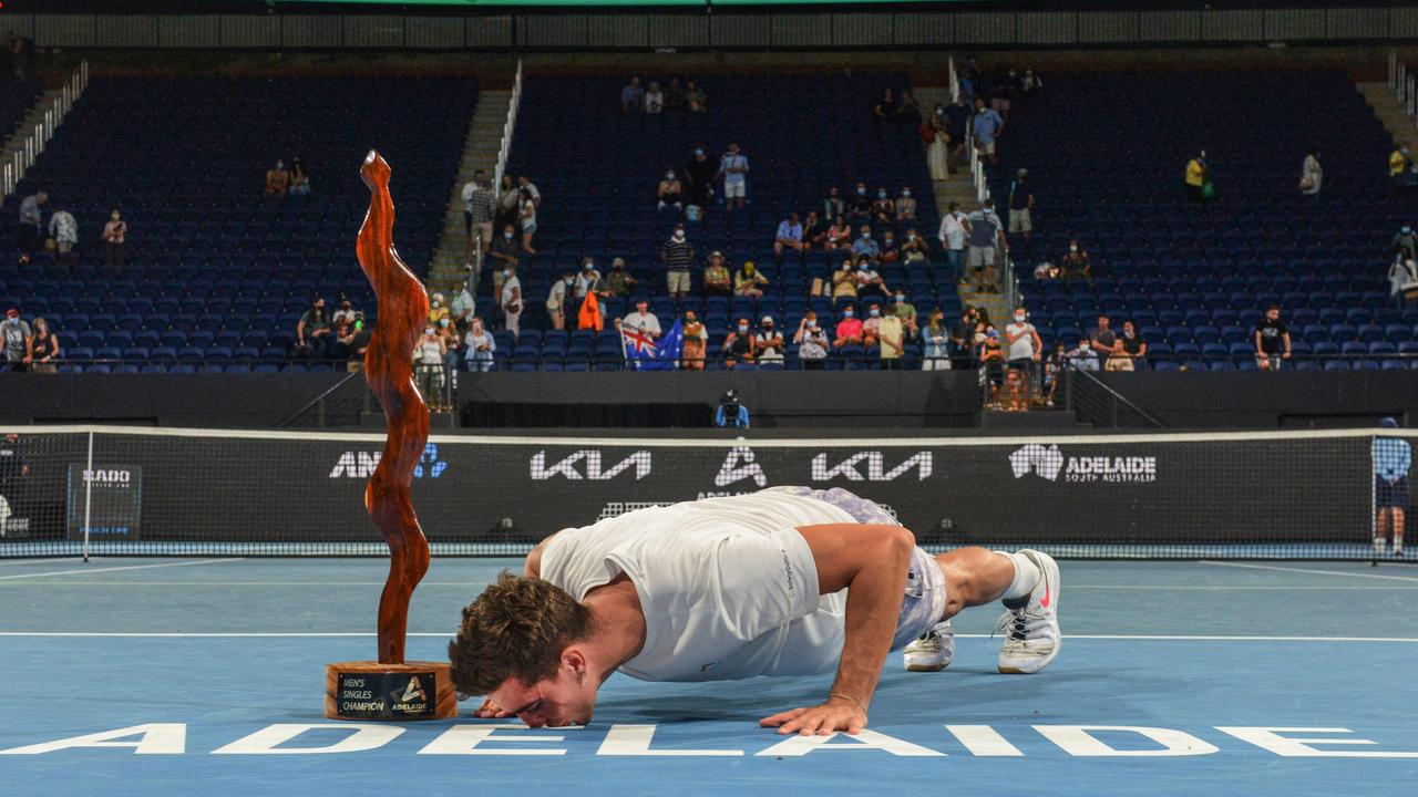 Thanasi Kokkinakis achieved a childhood dream when he won the Adelaide title. Picture: AFP