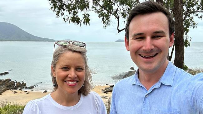 Bree James, the LNP's Barron River candidate, with LNP environment spokesman Sam O'Connor, at Taylor Point in October 2023. Picture: Supplied