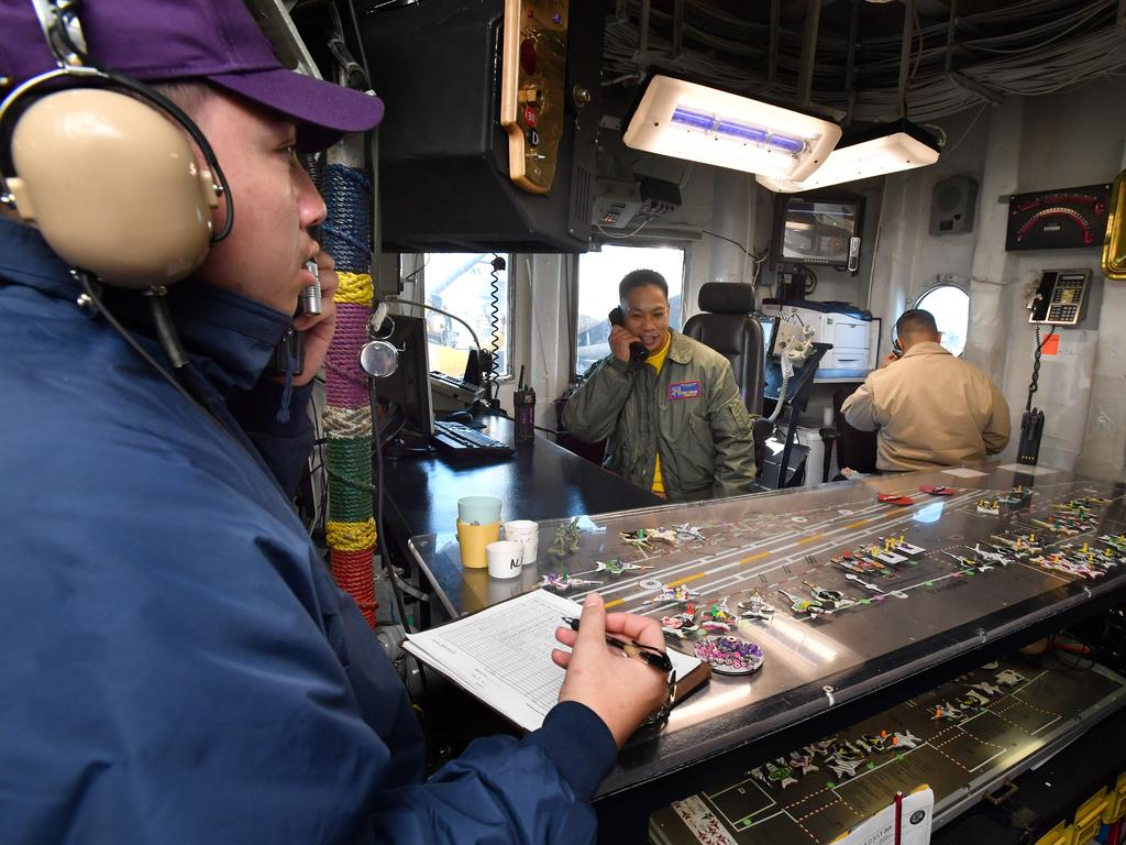 Crew are seen in the Flight Deck Control. Picture: AAP Image/Darren England