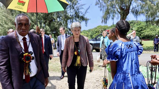 The delegation led by Foreign Minister Penny Wong meet with the Vanuatu PM Ishmael Kalsakau in Vanuatu as part of a tour of the Pacific region. Picture: DFAT