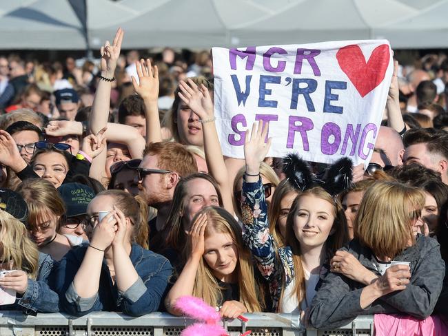 General view of the crowd in this handout provided by ‘One Love Manchester’ benefit concert on June 4, 2017 in Manchester, England. Picture: Getty Images/Dave Hogan for One Love Manchester