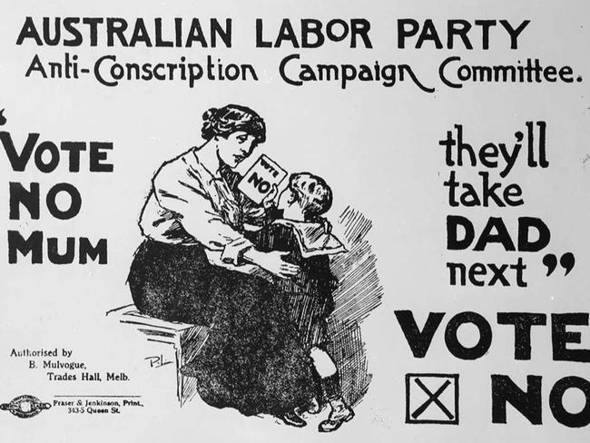 An Australian Labor Party anti-conscription advertisement from the lead-up to the 1916 referendum.