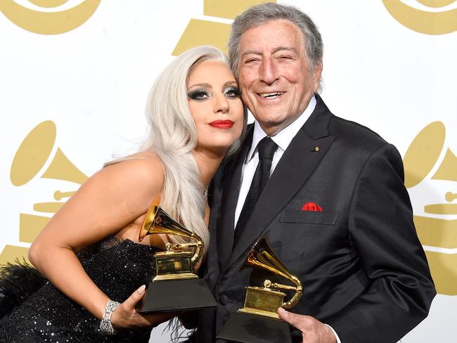 Lady Gaga and Tony Bennett at the 57th Annual Grammy Awards. Picture: Frazer Harrison/Getty Images.