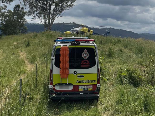 A young girl suffered life-threatening injuries after the car she was in fell 50m down a steep embankment in the Sunshine Coast hinterland. Photo: LifeFlight.