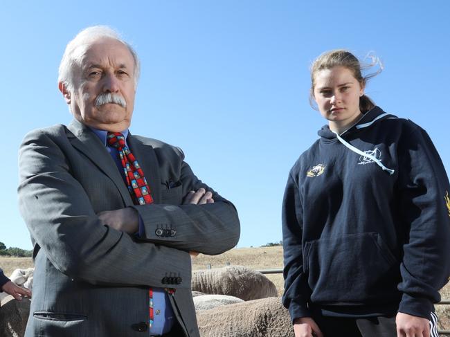 Principal of Cleve Area School, Ray Marino with school students  Ethan Tomney,  17 grade 12 and Lauren Ferme,  16 grade 11 at Sims Agricultural Training Farm . Picture: Robert Lang