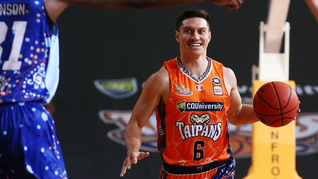 Taipans' Jarrod Kenny plans his next move in the NBL21 Indigenous round match between the Cairns Taipans and the Brisbane Bullets, held at the Snag Pit, Cairns. Picture: Brendan Radke