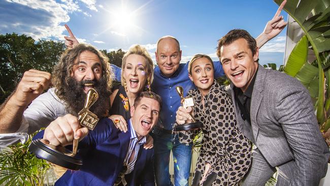 The 2019 Gold Logie nominees Costa Georgiadis, Amanda Keller, Sam Mac, Tom Gleeson, Eve Morey and Rodger Corser. Picture: Nigel Hallett