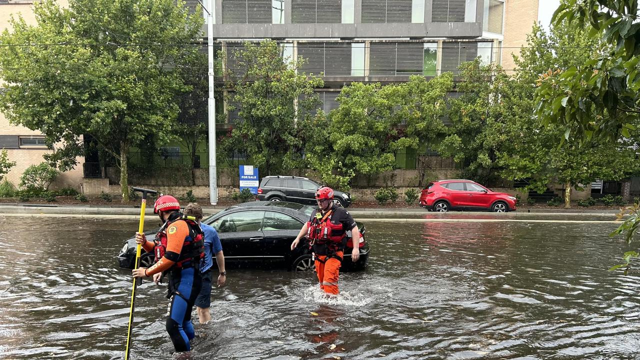 NSW SES Flood Rescue Team with a flood rescue on Anzac Parade in Kensington on Sunday. Picture: Supplied