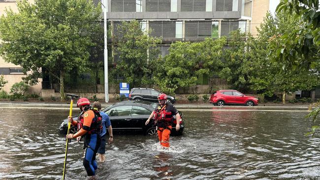 NSW SES Flood Rescue Team with a flood rescue on Anzac Parade in Kensington on Sunday. Picture: Supplied