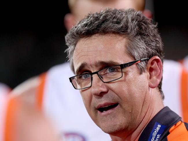 ADELAIDE, AUSTRALIA - SEPTEMBER 08: Leon Cameron, Head Coach of the Giants during the 2020 AFL Round 16 match between the Adelaide Crows and the GWS Giants at Adelaide Oval on September 8, 2020 in Adelaide, Australia. (Photo by James Elsby/AFL Photos via Getty Images)