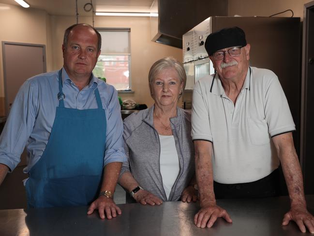 From left, David Richardson, Jean Muller and Max Zimmerli are volunteers at the Salvation Army in Hobart. Picture: Mireille Merlet