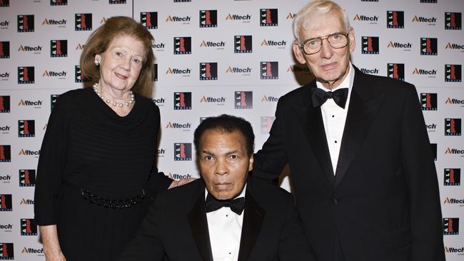 Dan Rooney (right), with his wife Patricia and Muhammad Ali in 2009. The NFL’s Rooney Rule is named after him. Picture: AP Photo