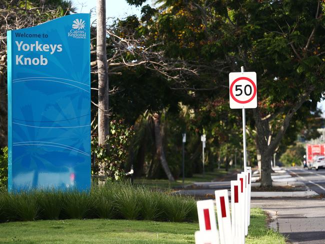 Welcome to Yorkeys Knob council sign at the entrance to the Cairns beachside suburb. PICTURE: BRENDAN RADKE.