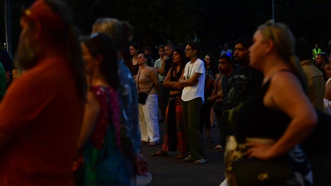 Hundreds of Top End residents gathered outside the NT Parliament on Wednesday for a vigil for Kumanjayi White, a 24-year-old Warlpiri man with a disability who died after being restrained by police in the Alice Springs Coles. Picture: Zizi Averill