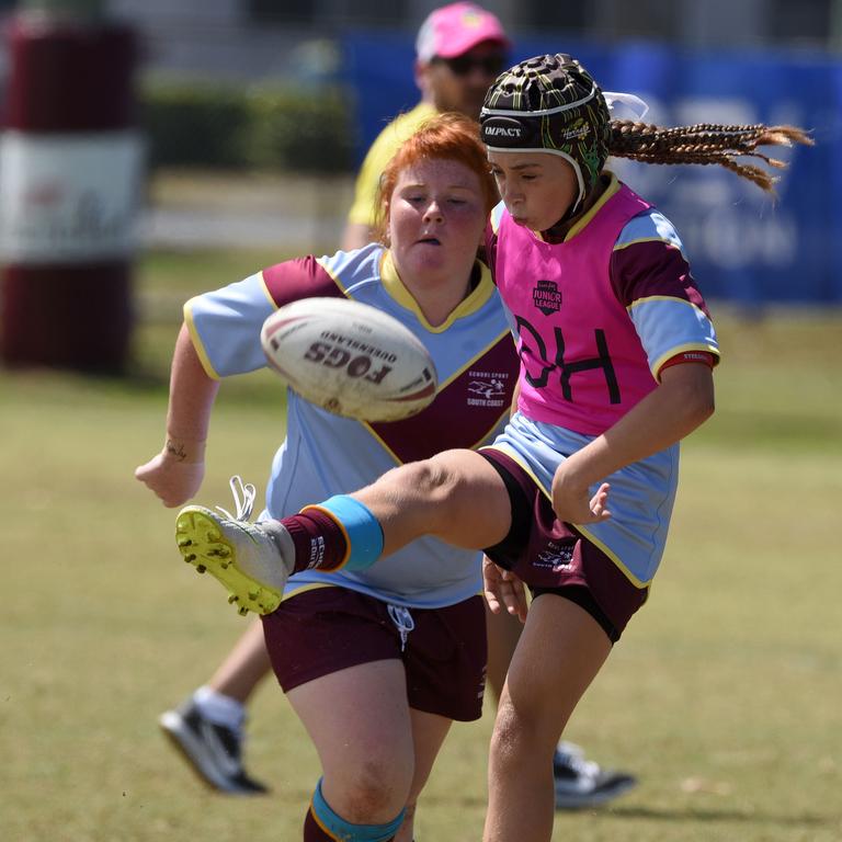 Under-12 girls' state league titles at Burleigh juniors fields Met North V South Coast. South Coast's Summa Pont. (Photo/Steve Holland)