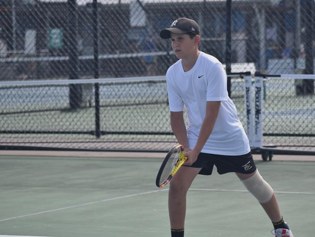 Players on court at the JDS Central Region tournament at the Rockhampton Regional Tennis Centre on July 14, 2024.