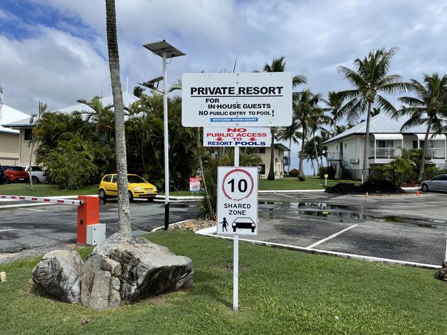 Signs across the resort highlight how seriously the resort is trying to crack down on public guests in the pool. Photo: Fergus Gregg