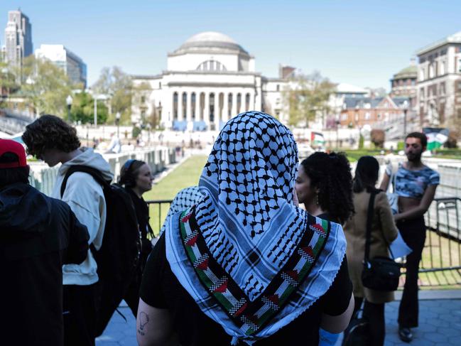 Pro-Palestian protesters gather on the campus of Columbia University in New York City on April 23, 2024. Tensions flared between pro-Palestinian student protesters and school administrators at several US universities on April 22, as in-person classes were cancelled and demonstrators arrested. (Photo by Charly TRIBALLEAU / AFP)