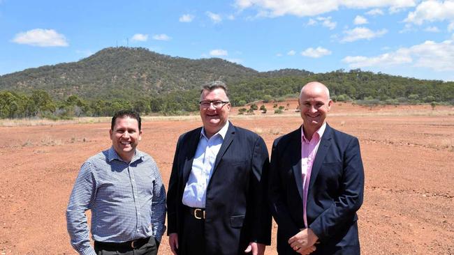 Gladstone mayor Matt Burnett, Australian Future Energy CEO Kerry Parker and Member for Gladstone Glenn Butcher. Picture: Matt Harris