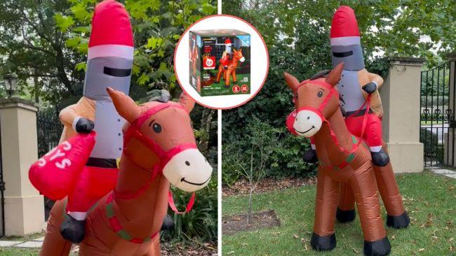 The Xmas decoration features Ned Kelly on his horse dressed as Santa. Images: Supplied