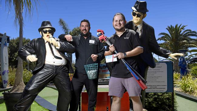 West Beach Mini golf manager Ben Coure, left, with team member James Harvey. Picture: Naomi Jellicoe