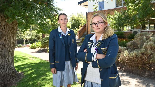 Loreto College students Hillary, 16, and Georgia, 17, are among those who have been affected by tough social isolation rules. Picture: Keryn Stevens