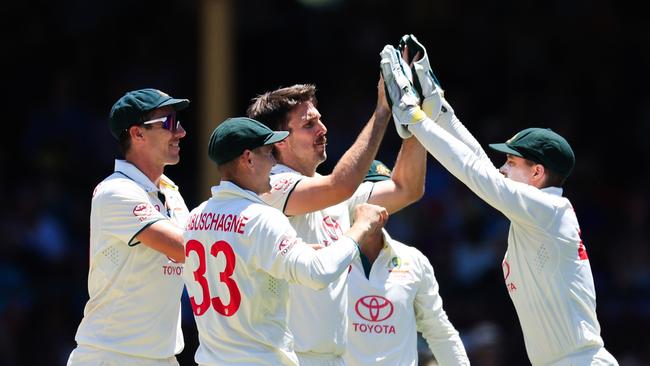 Mitchell Marsh celebrates the wicket of Shan Masood. Picture: Getty