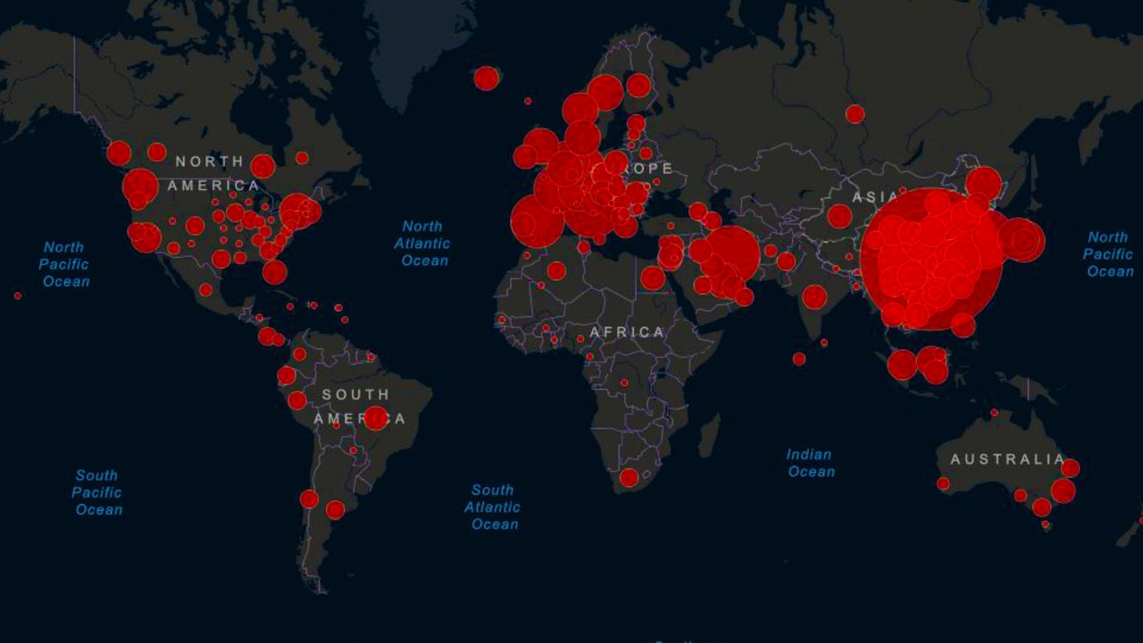 Coronavirus has spread around the world. Picture: JHU