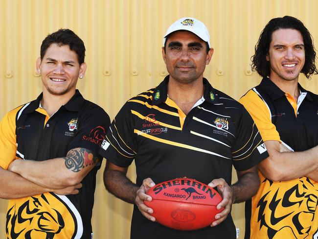 Nightcliff FC signings Cameron Ilett, Phillip Wills and Chris Baksh[middle]  new recruits for Nightcliff Football Club. Pic Katrina Bridgeford.