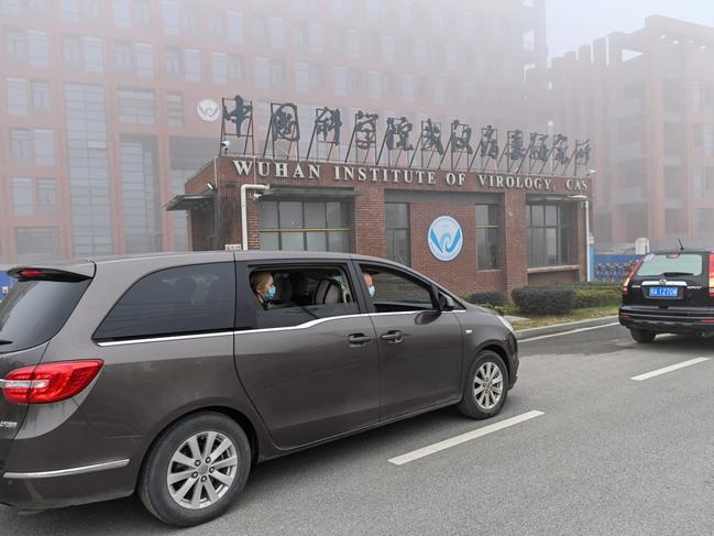 Members of the World Health Organisation (WHO) arrive at the Wuhan Institute of Virology in Wuhan. Picture: AFP