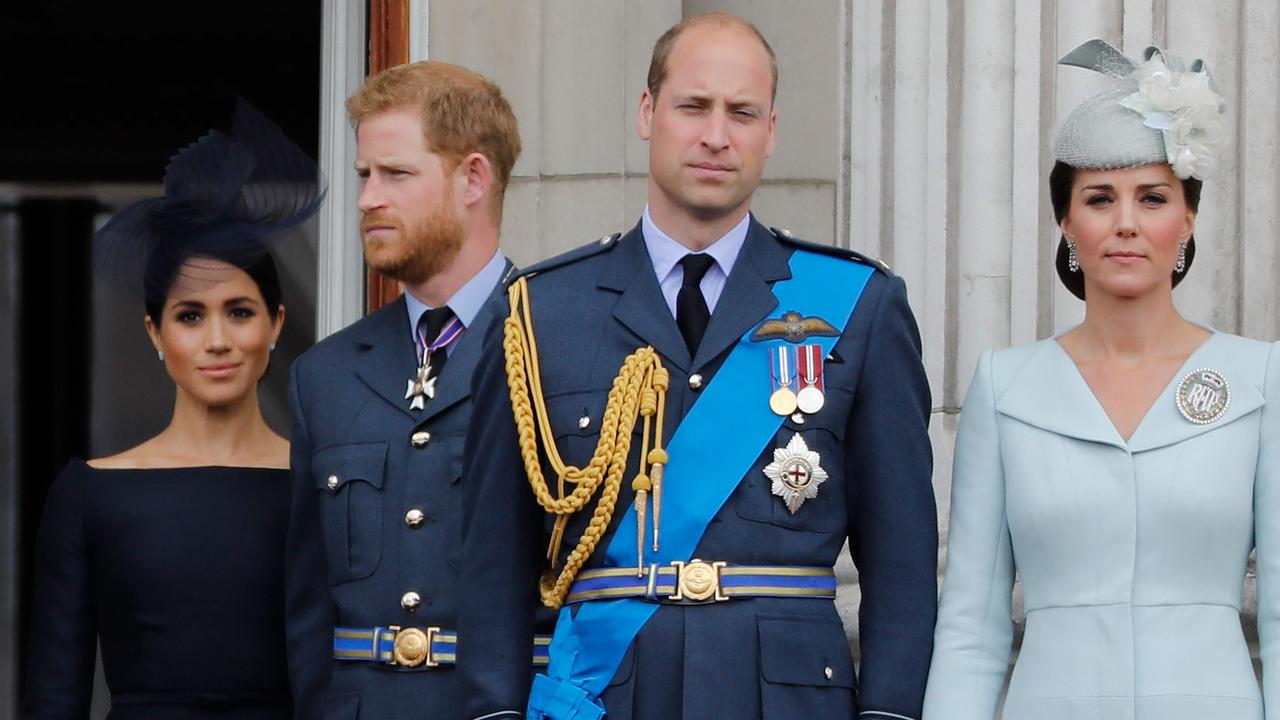 The royals stand on the balcony of Buckingham Palace on July 10, 2018 to watch a military fly-past to mark the centenary of the Royal Air Force. Picture: Tolga Akmen/AFP