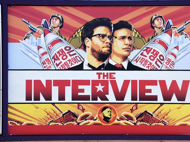 Controversial ... a poster for "The Interview" displayed on the marquee of the Los Feliz 3 cinema in Los Angeles, California. Picture: AFP