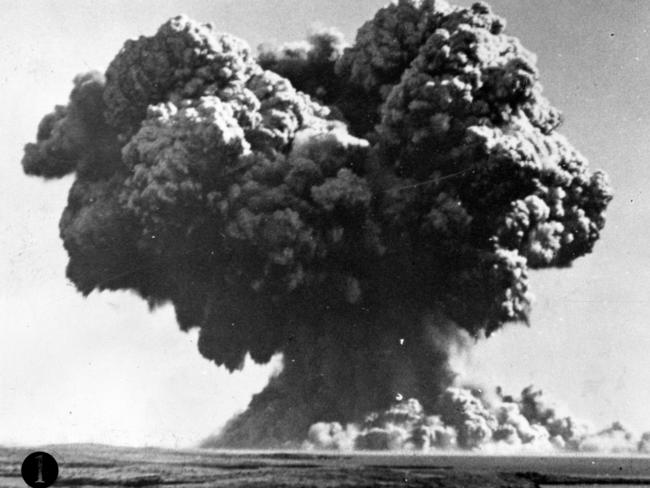 Atom bomb nuclear testing in Australia in the 1950s. First pic 8am local time 03 Oct 1952 of atom bomb explosion at Monte Bello.