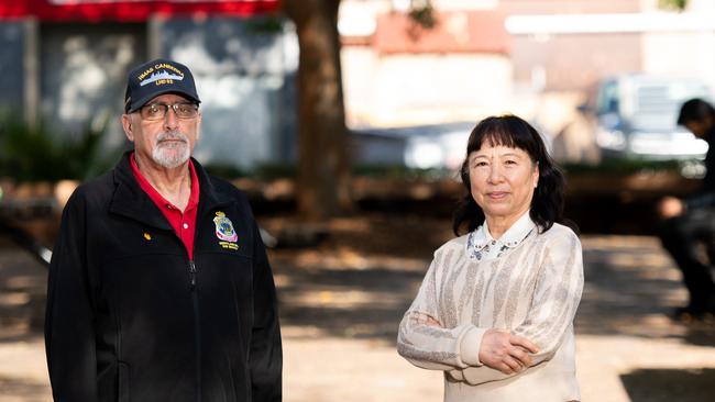 Tracy Su local member council &amp; Frank Vella secretary Merrylands sub branch RSL pose for a photo at McFarlane St, Merrylands. Picture: Monique Harmer