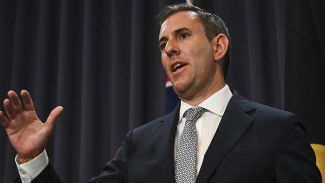 Federal Treasurer Jim Chalmers holds a press conference at Parliament House in Canberra. Picture: NCA NewsWire / Martin Ollman