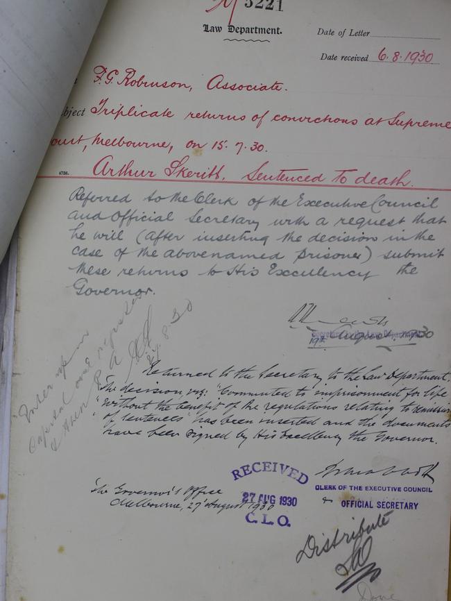 Arthur Skerritt’s capital case files. Picture: Public Record Office Victoria/Michael Shelford