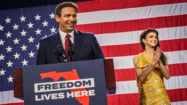 Florida Governor Ron DeSantis with his wife Casey. Picture: AFP