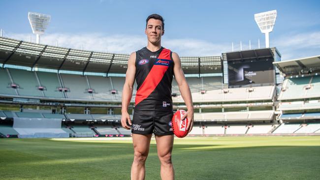 Dylan Shiel looks right at home wearing Essendon colours in the middle of the MCG. Picture: Jason Edwards