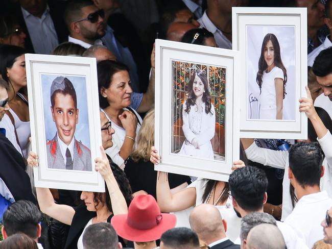 Thousands of mourners packed Our Lady of Lebanon Co-Cathedral to farewell and celebrate the lives of Abdallah siblings Antony, Angelina and Sienna. Picture: Matrix Media