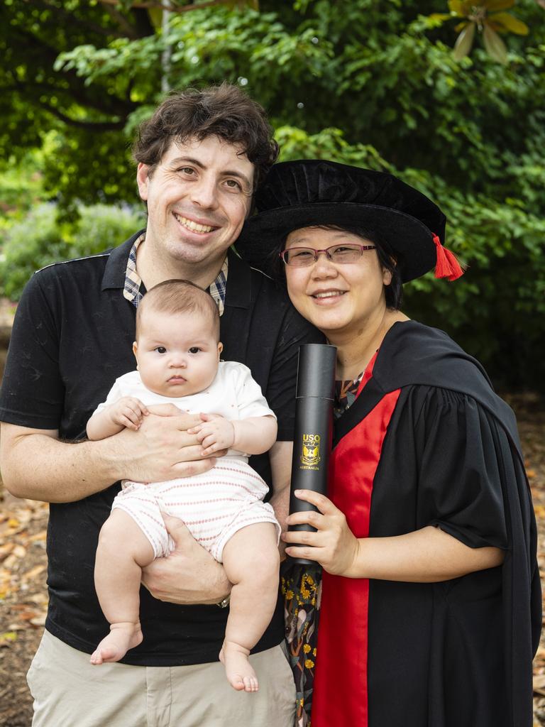 Doctor of Psychology (Clinical) graduate May Chi with Daniel and Aurelia Wright at the Doctor of UniSQ graduation ceremony at Empire Theatres, Tuesday, December 13, 2022.