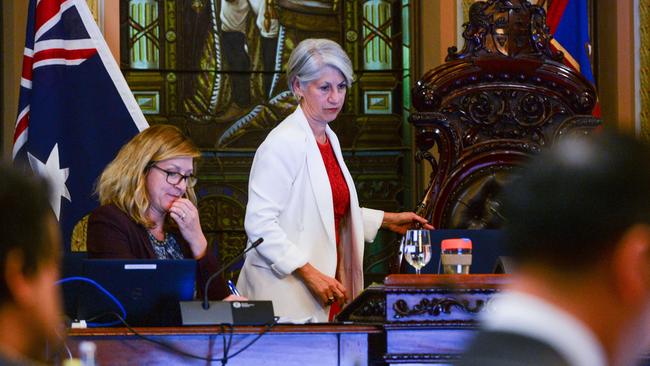 Lord Mayor Sandy Verschoor during an Adelaide City Council meeting in April. Picture: Brenton Edwards