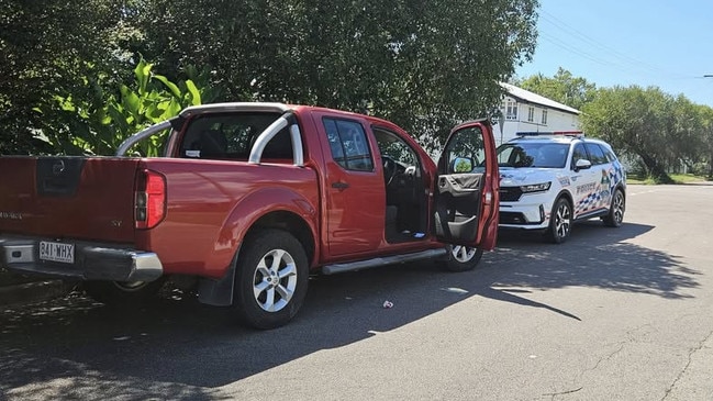 A stolen red Nissan Navara was found dumped at the corner of Latchford St and Corcoran St, Pimlico on Friday. Picture: Facebook