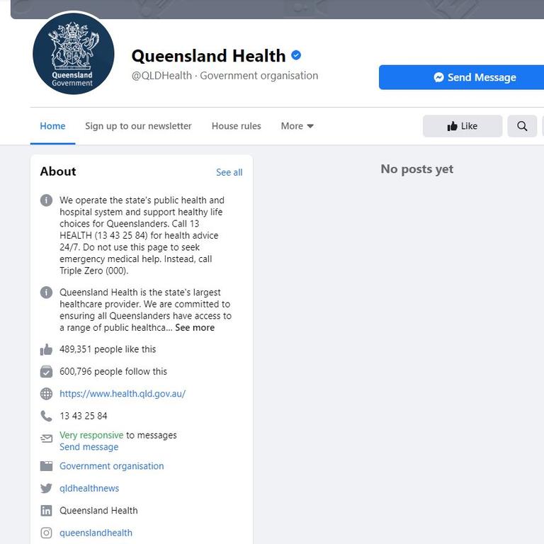 Queensland Health’s website would be a reliable source of COVID-19 information if Facebook hadn’t deleted all their posts.